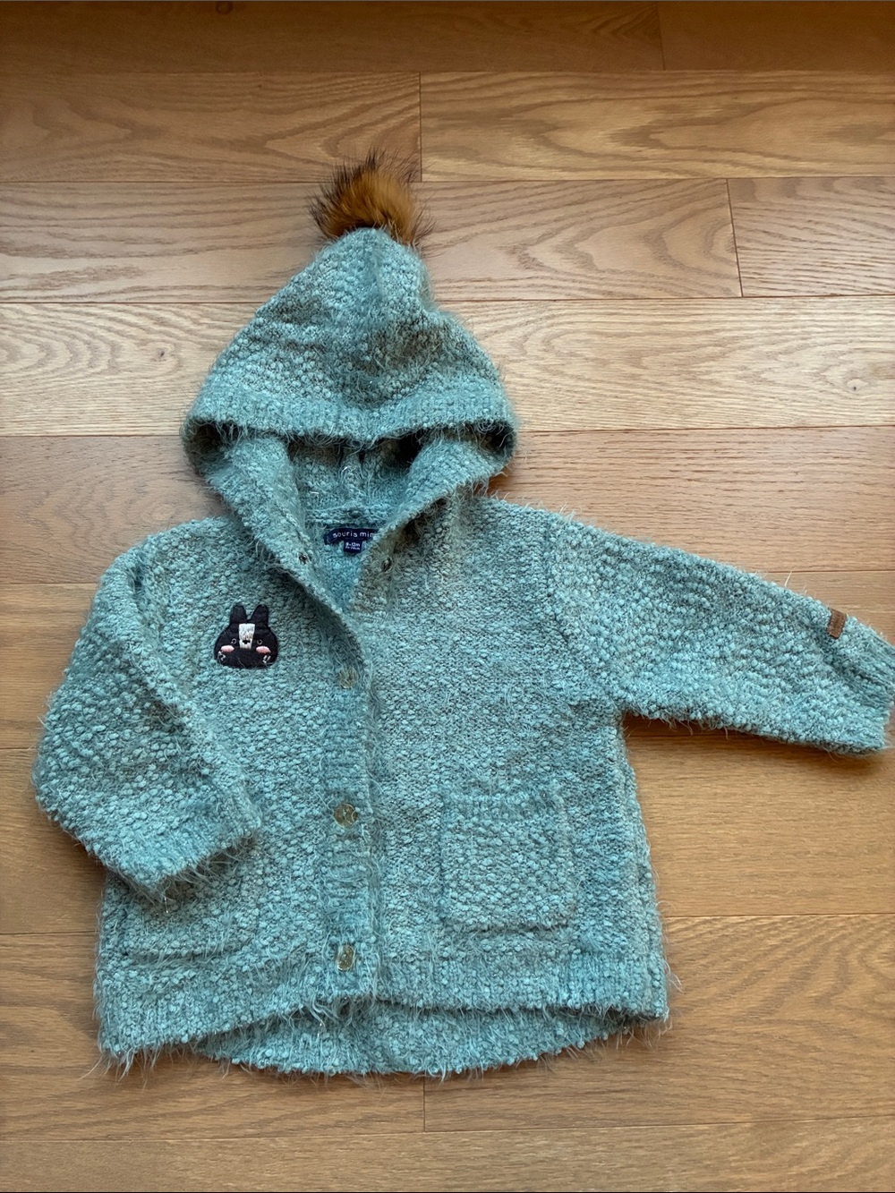 Souris Mini Cozy Hooded Puff Jacket with Pom Accent